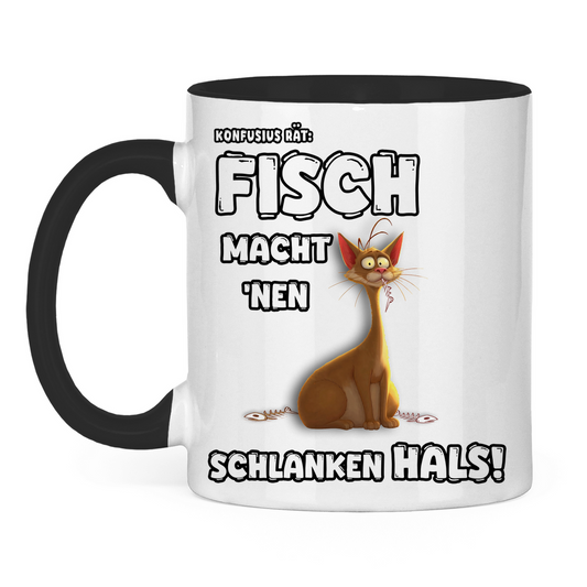 Tasse zweifarbig - Konfusius rät: Fisch macht 'nen schlanken Hals