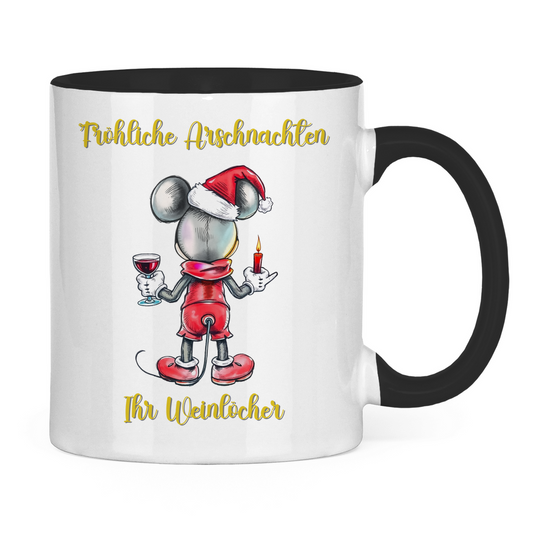 Tasse zweifarbig (Mäuserich) - Fröhliche Arschnachten - Ihr Weinlöcher