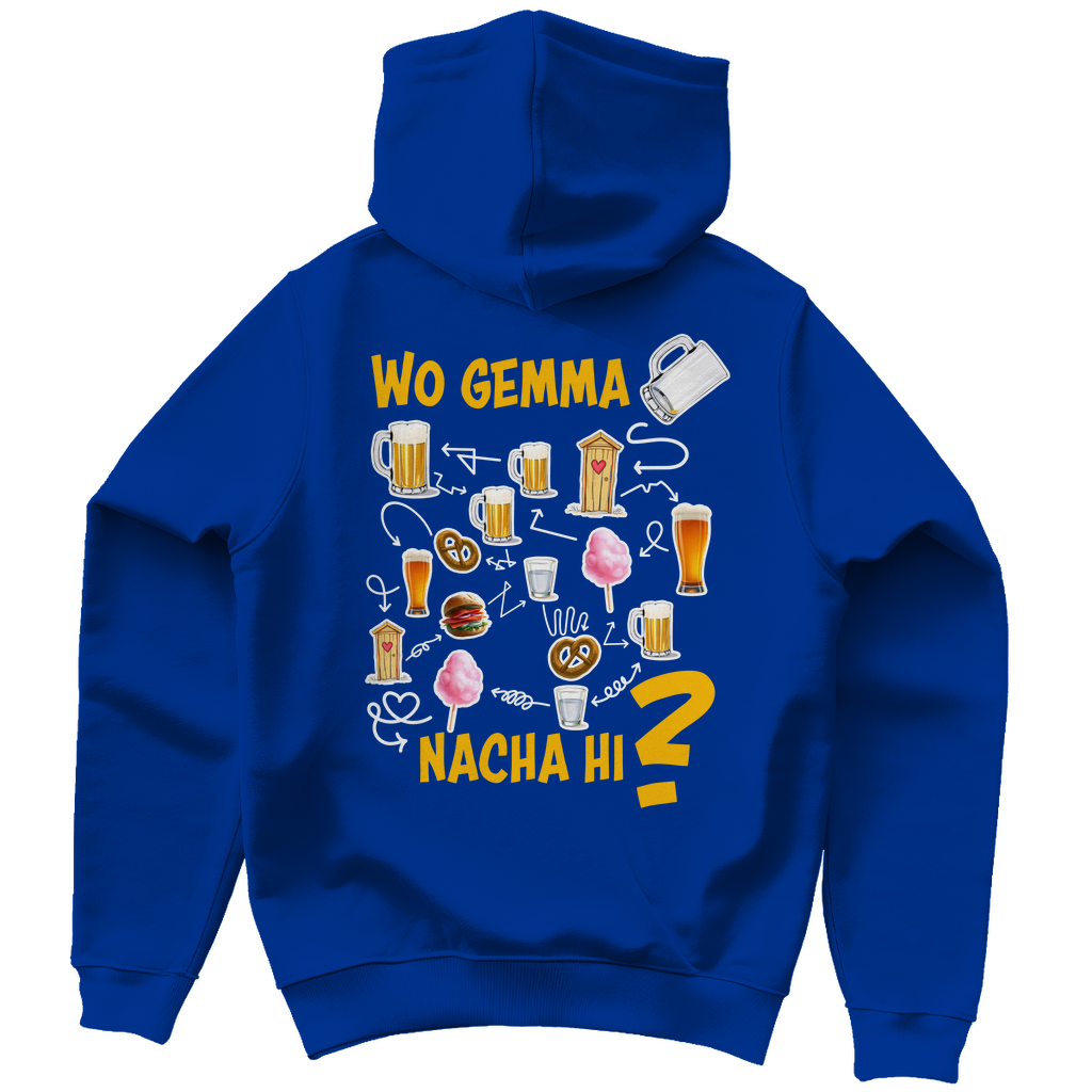 Unisex Hoodie - Wo gemma nacha hi? (zweiseitig)