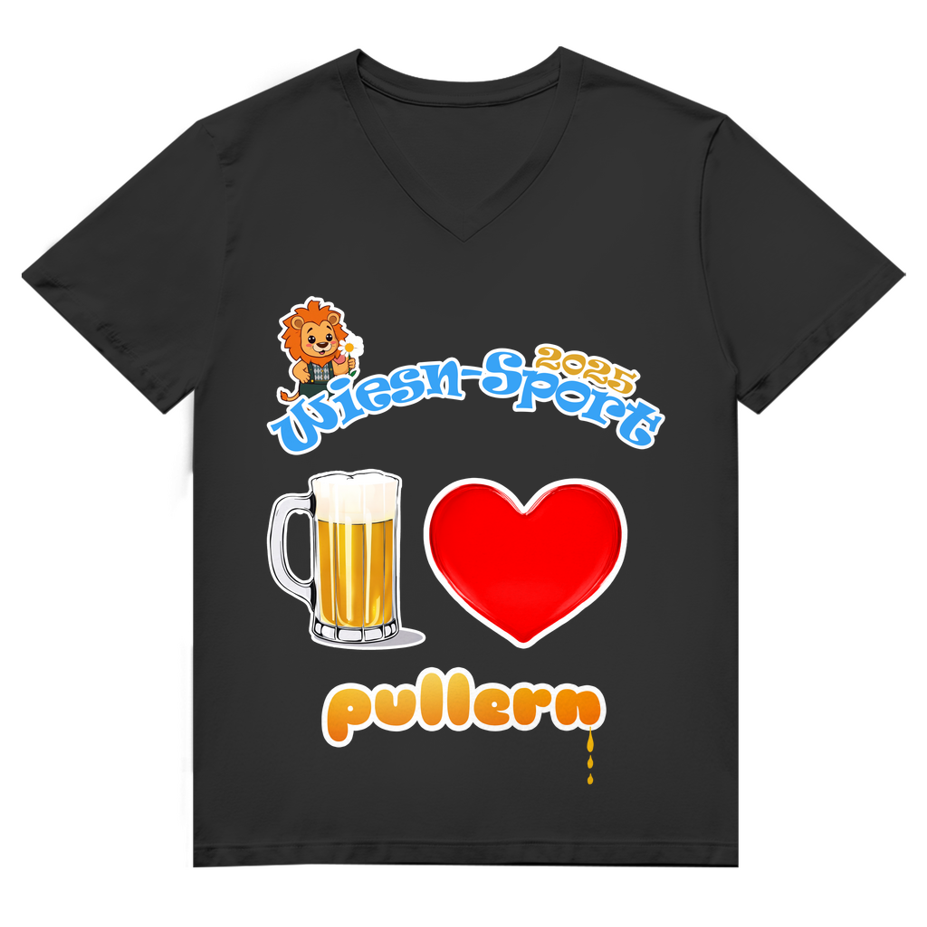 Unisex Premium V-Neck T-Shirt Wiesn-Sport 2025 - I love pullern (Maß)