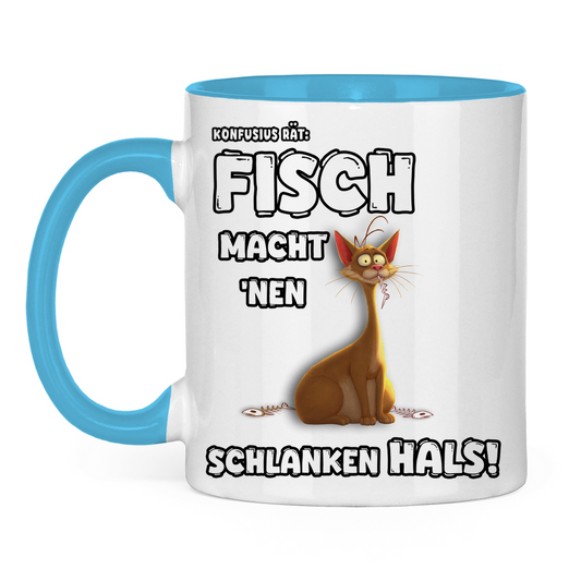 Tasse zweifarbig - Konfusius rät: Fisch macht 'nen schlanken Hals