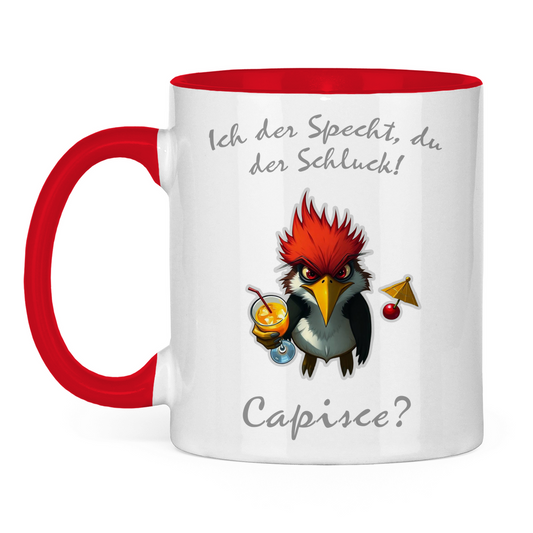 Tasse zweifarbig - Ich der Specht, Du der Schluck!
