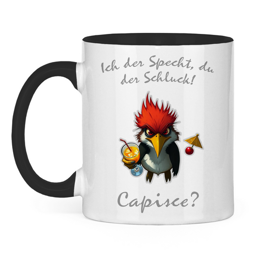 Tasse zweifarbig - Ich der Specht, Du der Schluck!