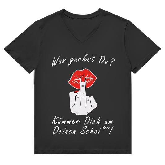 Unisex Premium V-Neck T-Shirt - Was guckst Du - Kümmer Dich um Deinen Schei**!