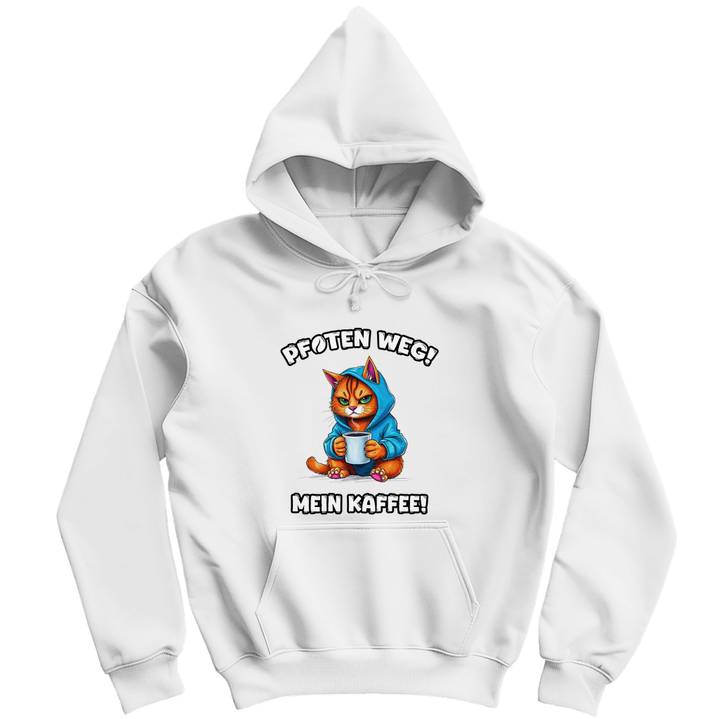 Hoodie Design: Eine morgenmufflige Katze will ihren Kaffee für sich allein.