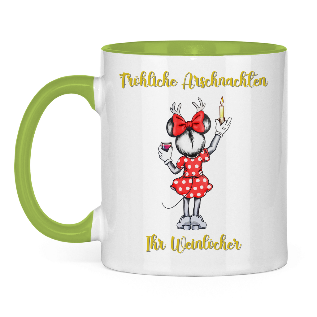 Tasse zweifarbig (Maus) - Fröhliche Arschnachten - Ihr Weinlöcher