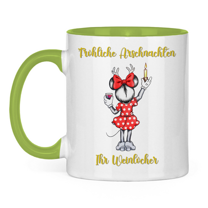 Tasse zweifarbig (Maus) - Fröhliche Arschnachten - Ihr Weinlöcher
