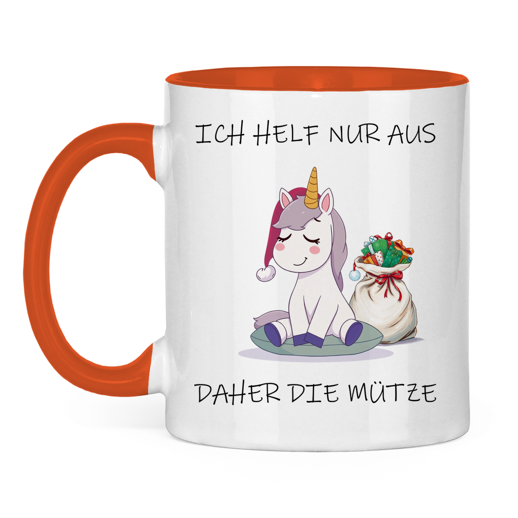 Tasse zweifarbig - Ich helf nur aus - daher die Mütze