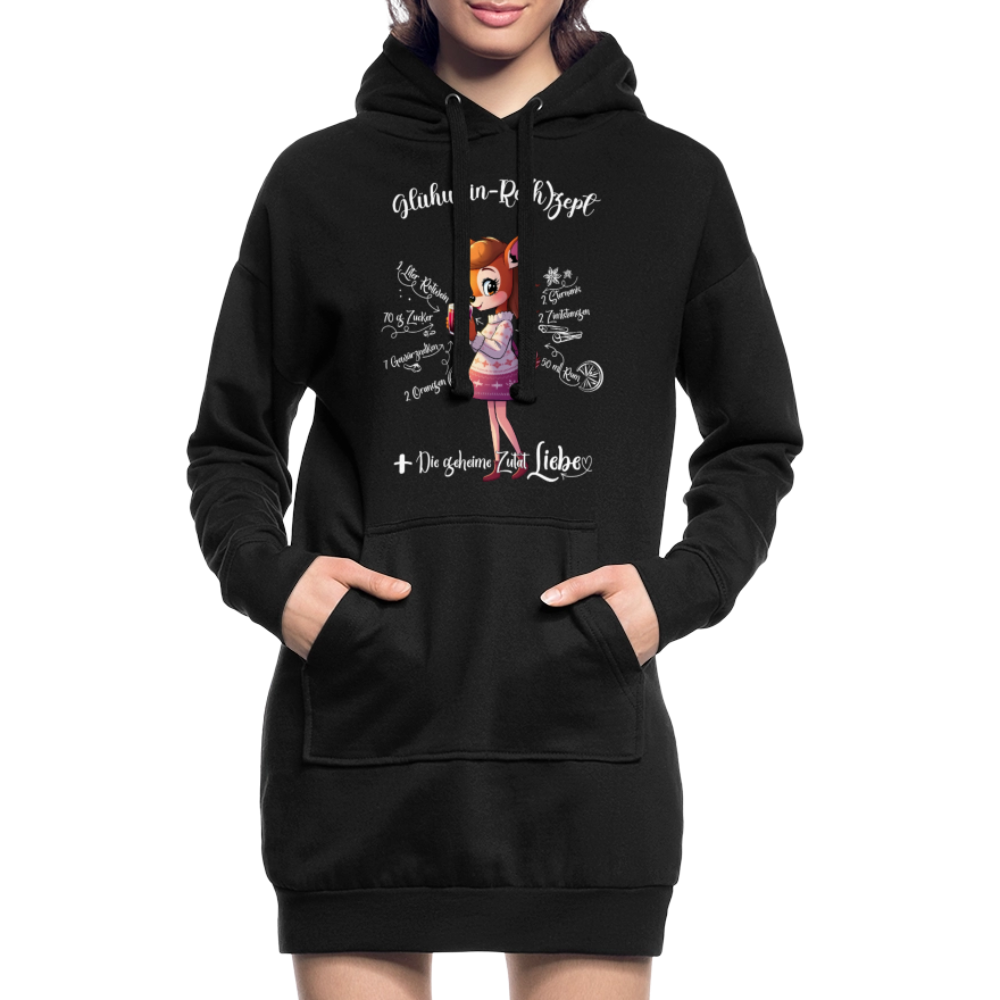 Damen Hoodie-Kleid - "Glühwein-Re(h)zept" (schwarz) - Schwarz