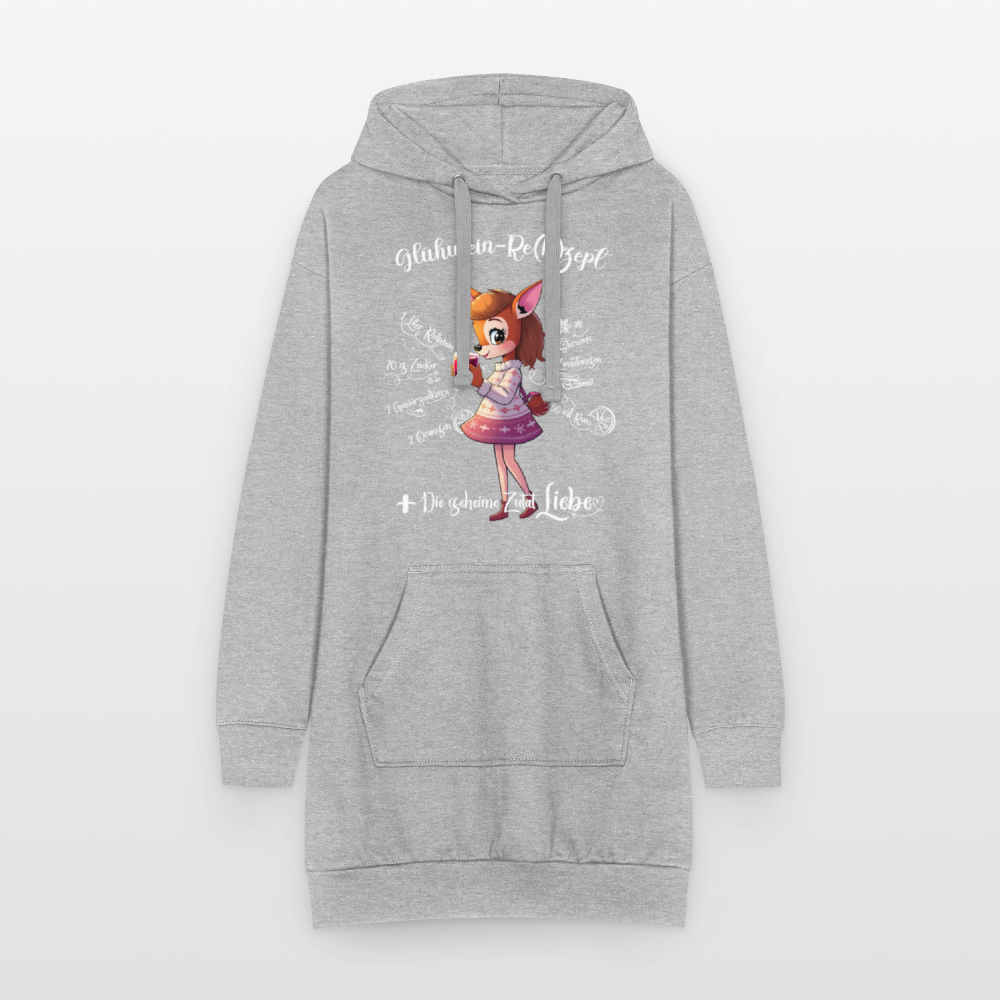 Damen Hoodie-Kleid - "Glühwein-Rehzept" (grau meliert) - Grau meliert