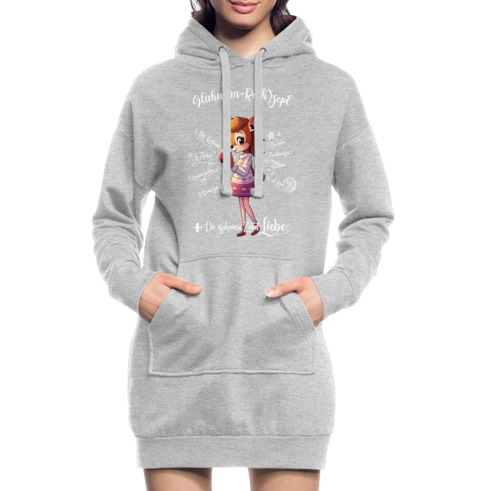 Damen Hoodie-Kleid - "Glühwein-Rehzept" (grau meliert) - Grau meliert