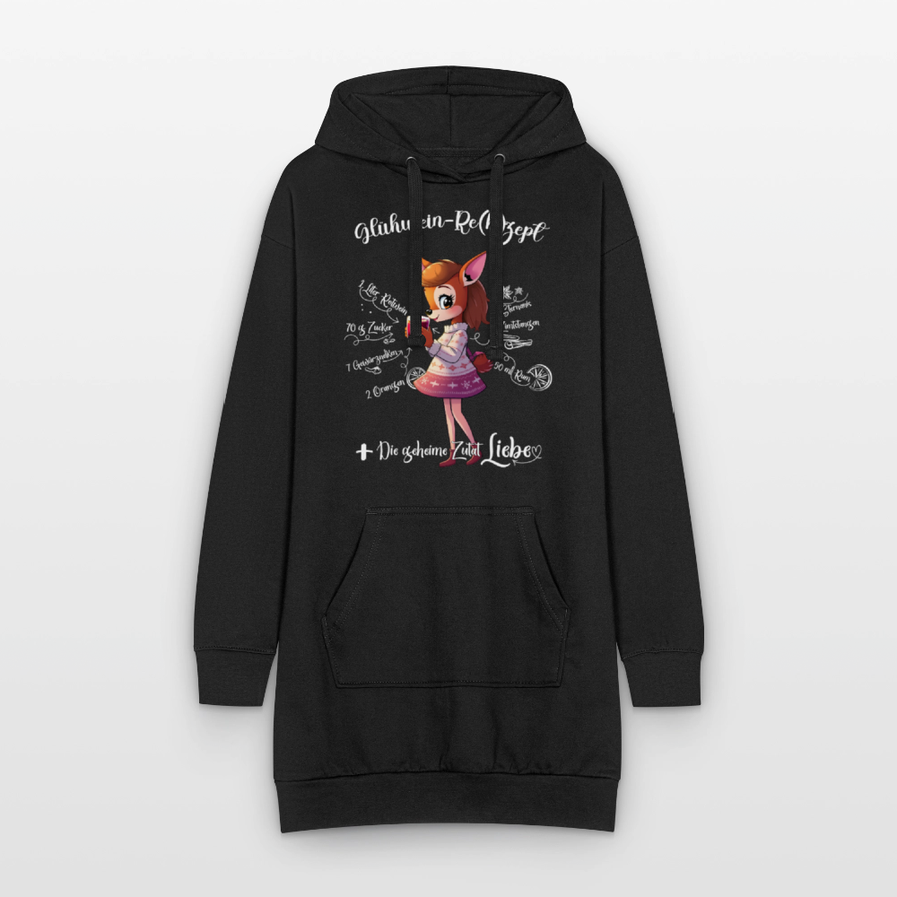 Damen Hoodie-Kleid - "Glühwein-Re(h)zept" (schwarz) - Schwarz