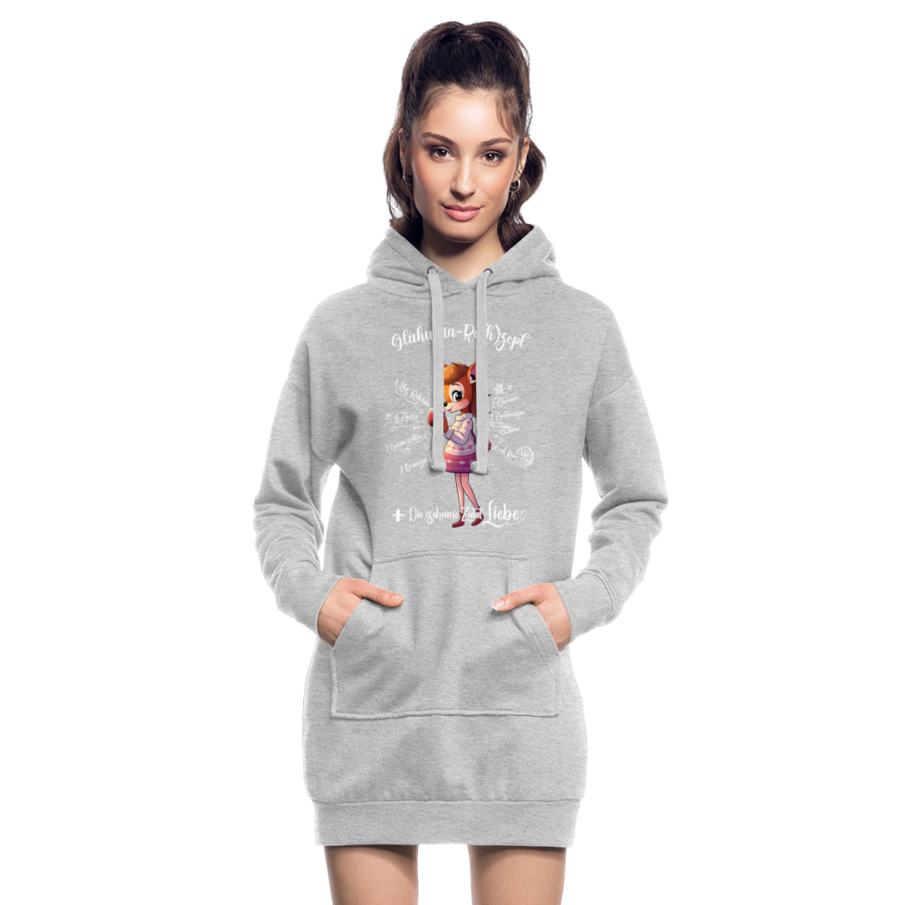 Damen Hoodie-Kleid - "Glühwein-Rehzept" (grau meliert) - Grau meliert