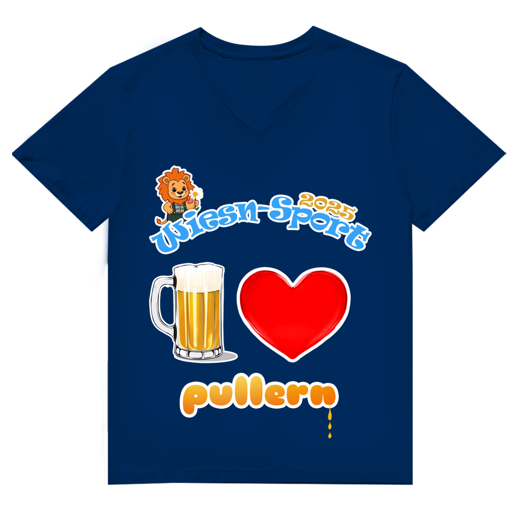 Unisex Premium V-Neck T-Shirt Wiesn-Sport 2025 - I love pullern (Maß)