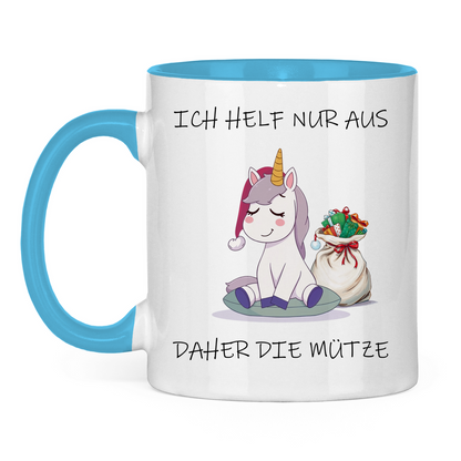 Tasse zweifarbig - Ich helf nur aus - daher die Mütze