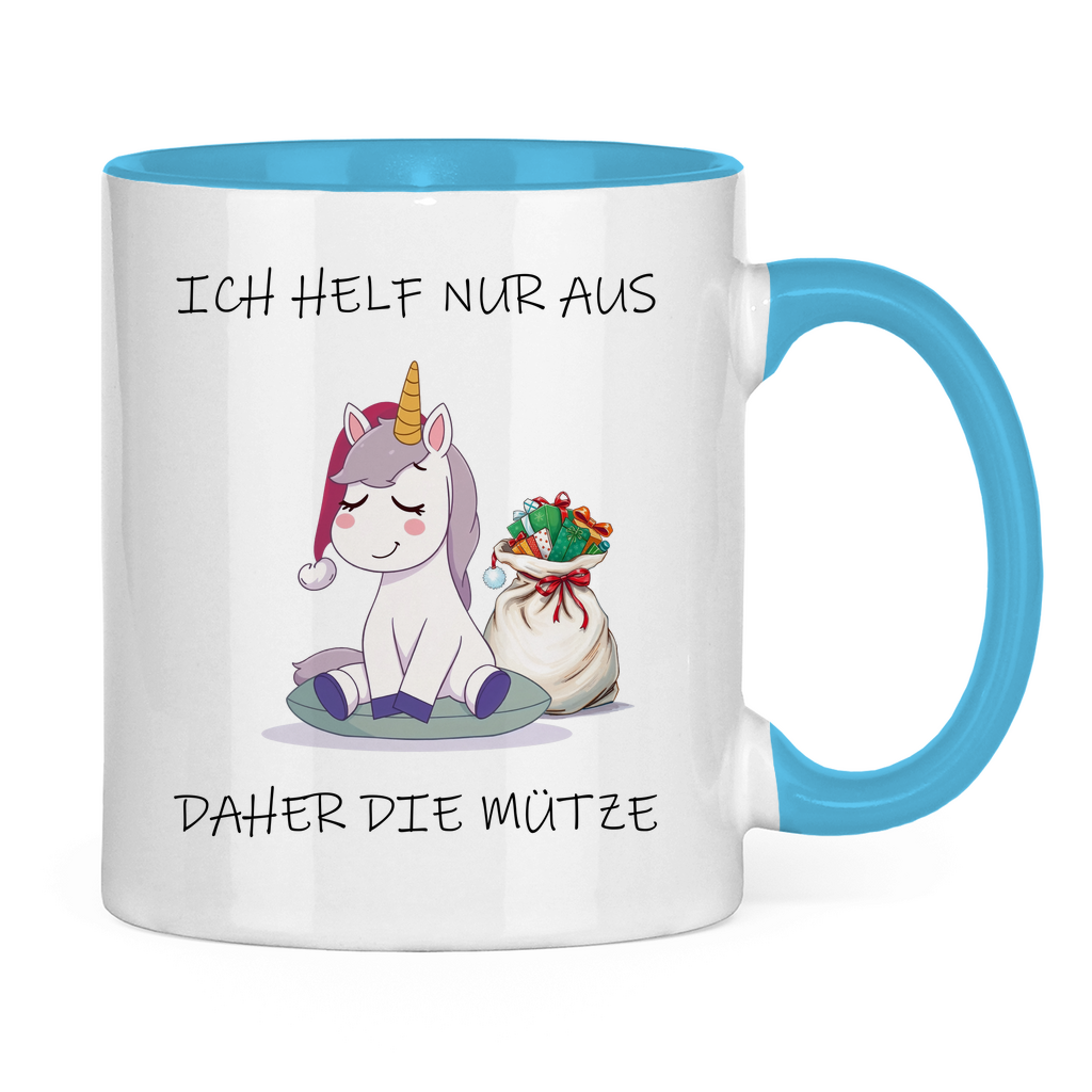 Tasse zweifarbig - Ich helf nur aus - daher die Mütze