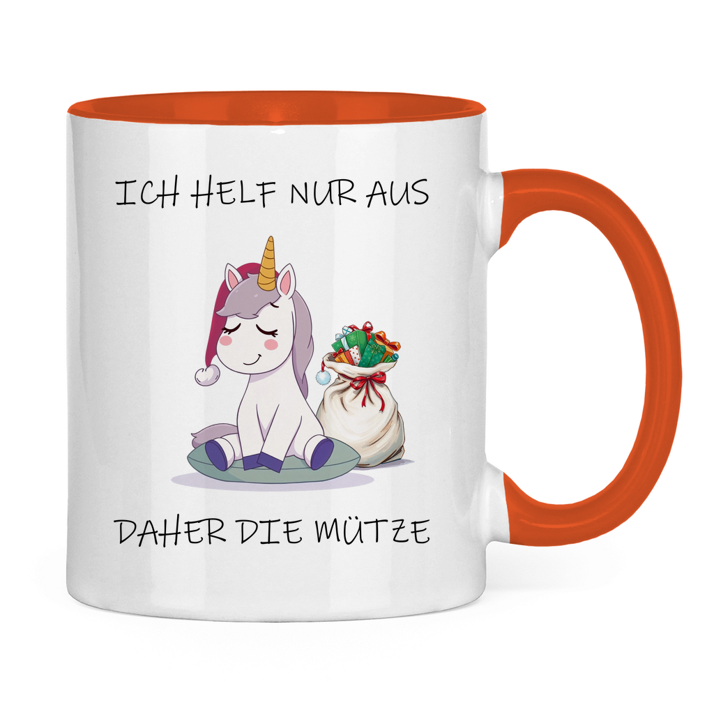 Tasse zweifarbig - Ich helf nur aus - daher die Mütze