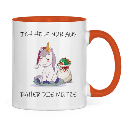 Tasse zweifarbig - Ich helf nur aus - daher die Mütze
