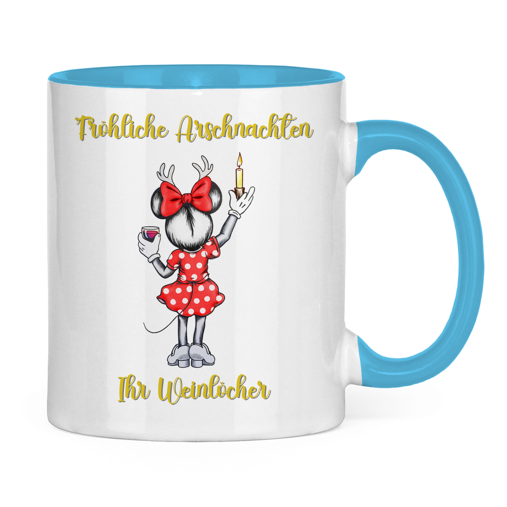 Tasse zweifarbig (Maus) - Fröhliche Arschnachten - Ihr Weinlöcher