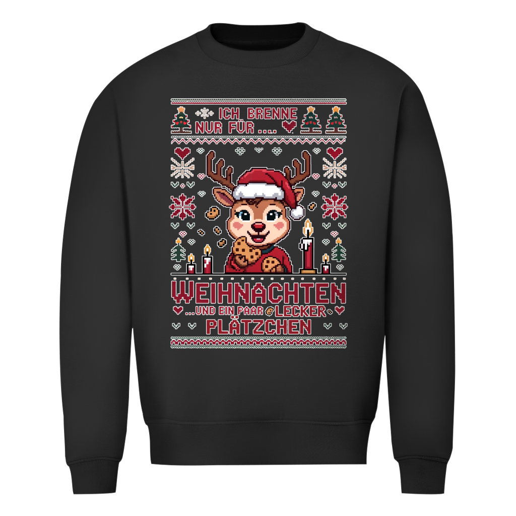 Damen Sweatshirt Knit-Style - Ich brenne nur für Weihnachten - und ein paar lecker Plätzchen