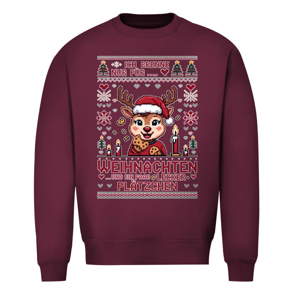 Damen Sweatshirt Knit-Style - Ich brenne nur für Weihnachten - und ein paar lecker Plätzchen