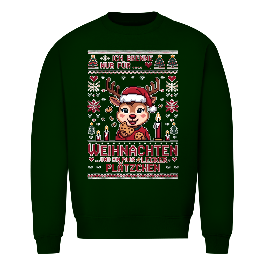 Damen Sweatshirt Knit-Style - Ich brenne nur für Weihnachten - und ein paar lecker Plätzchen