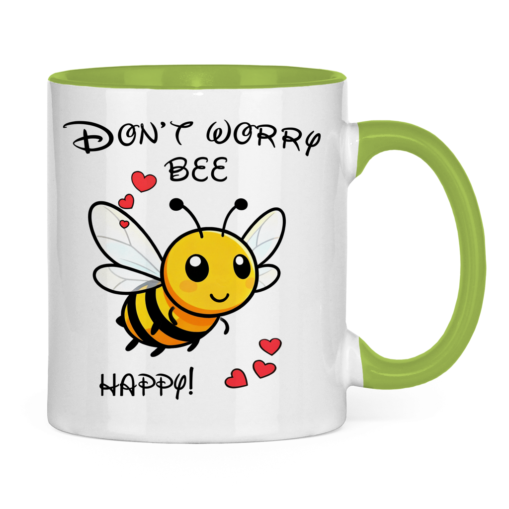 Tasse zweifarbig "Don't worry - bee happy!"