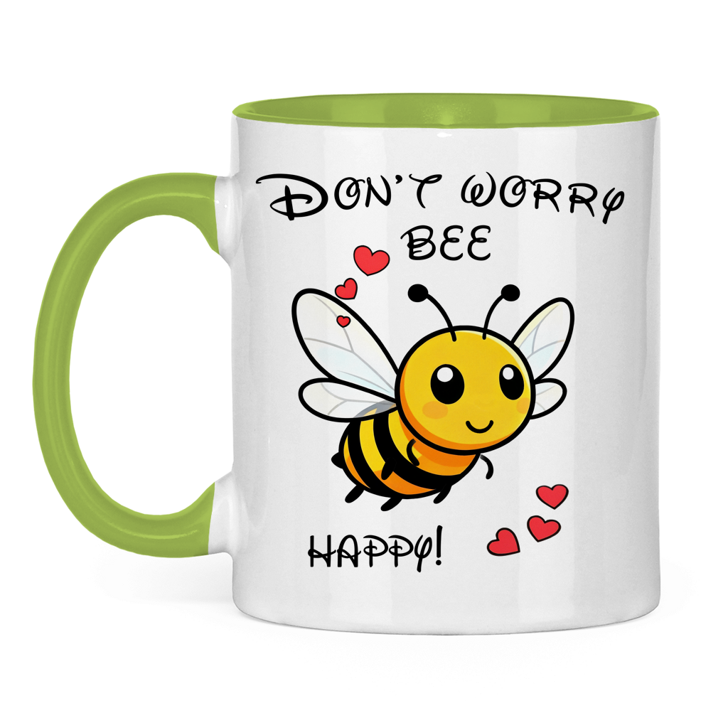 Tasse zweifarbig "Don't worry - bee happy!"