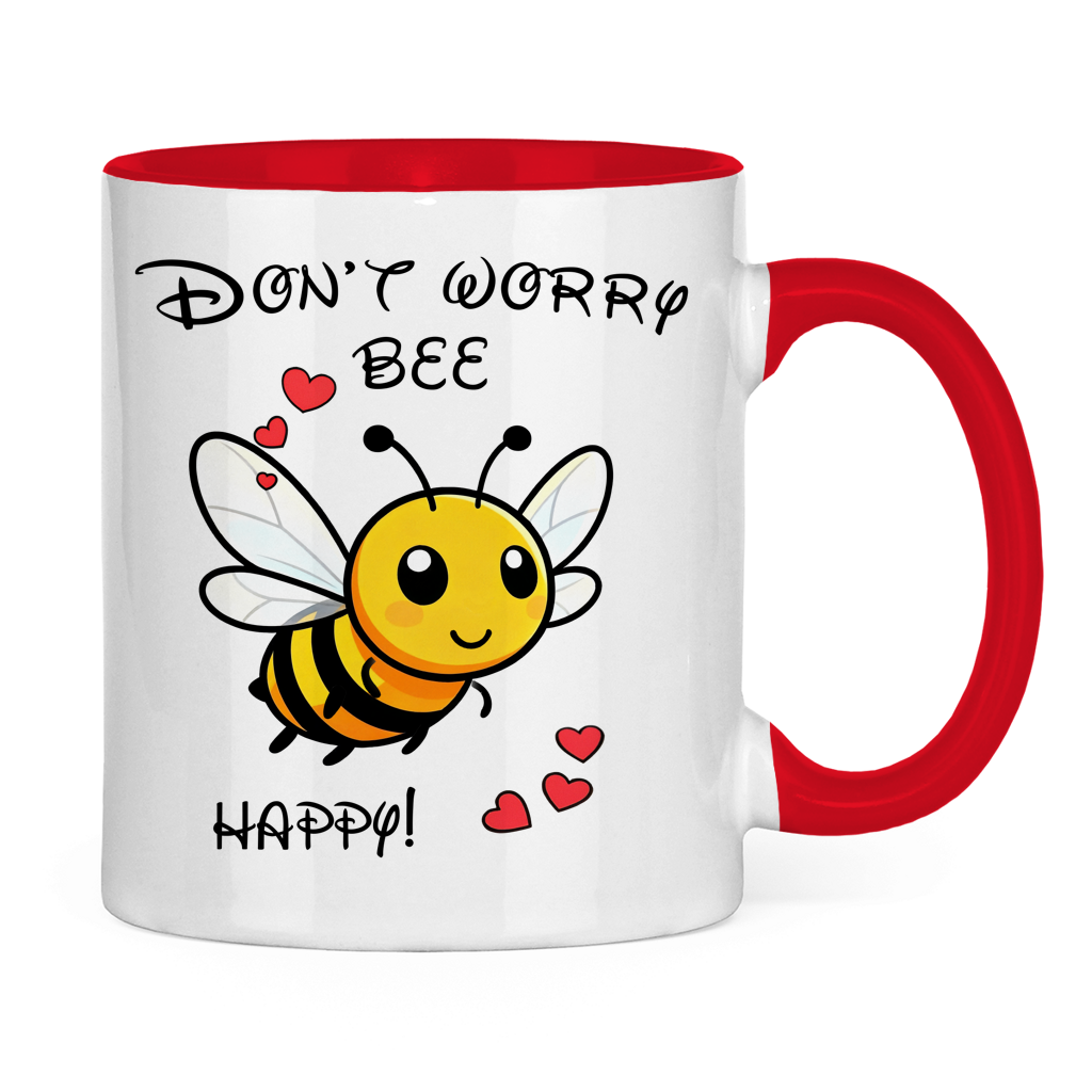 Tasse zweifarbig "Don't worry - bee happy!"