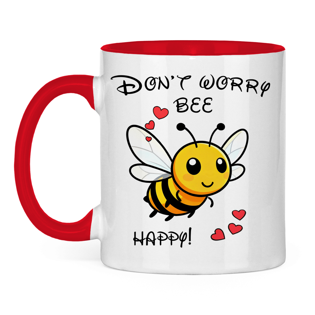 Tasse zweifarbig "Don't worry - bee happy!"