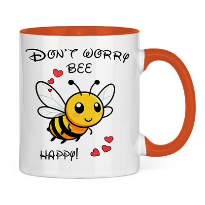 Tasse zweifarbig "Don't worry - bee happy!"