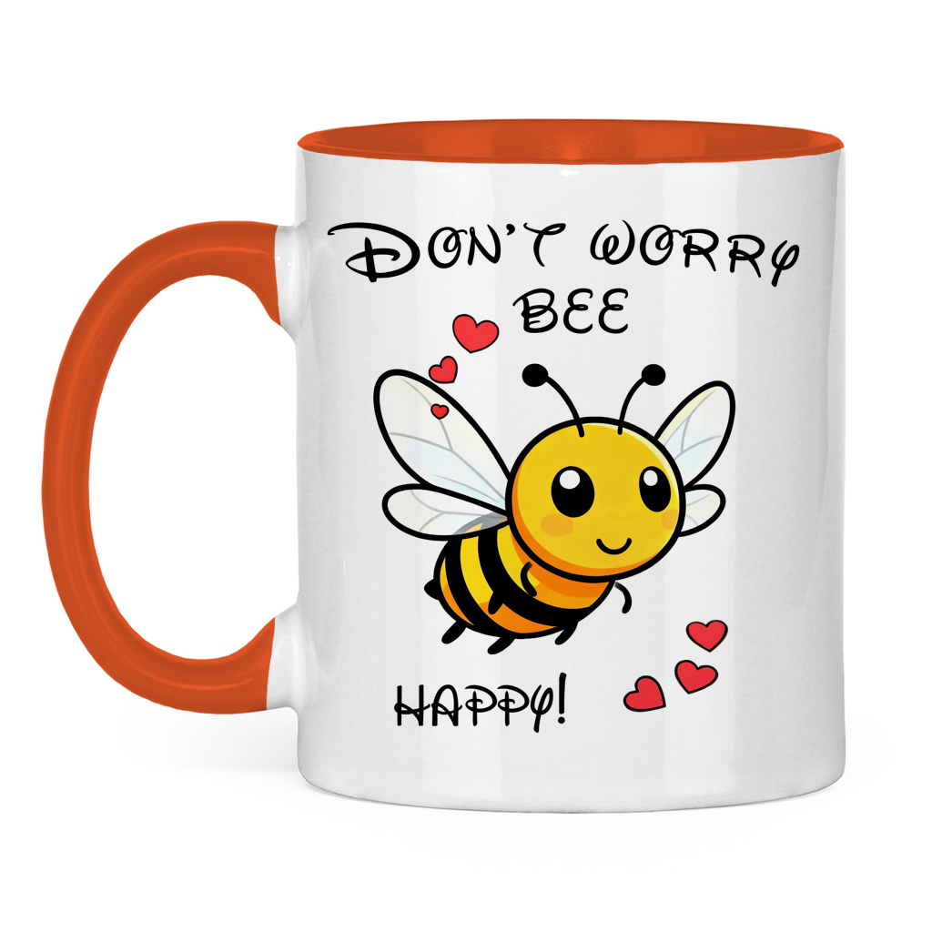 Tasse zweifarbig "Don't worry - bee happy!"