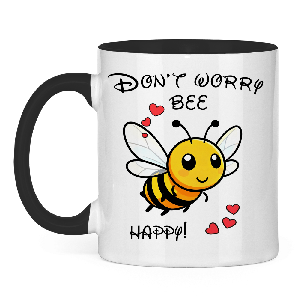 Tasse zweifarbig "Don't worry - bee happy!"