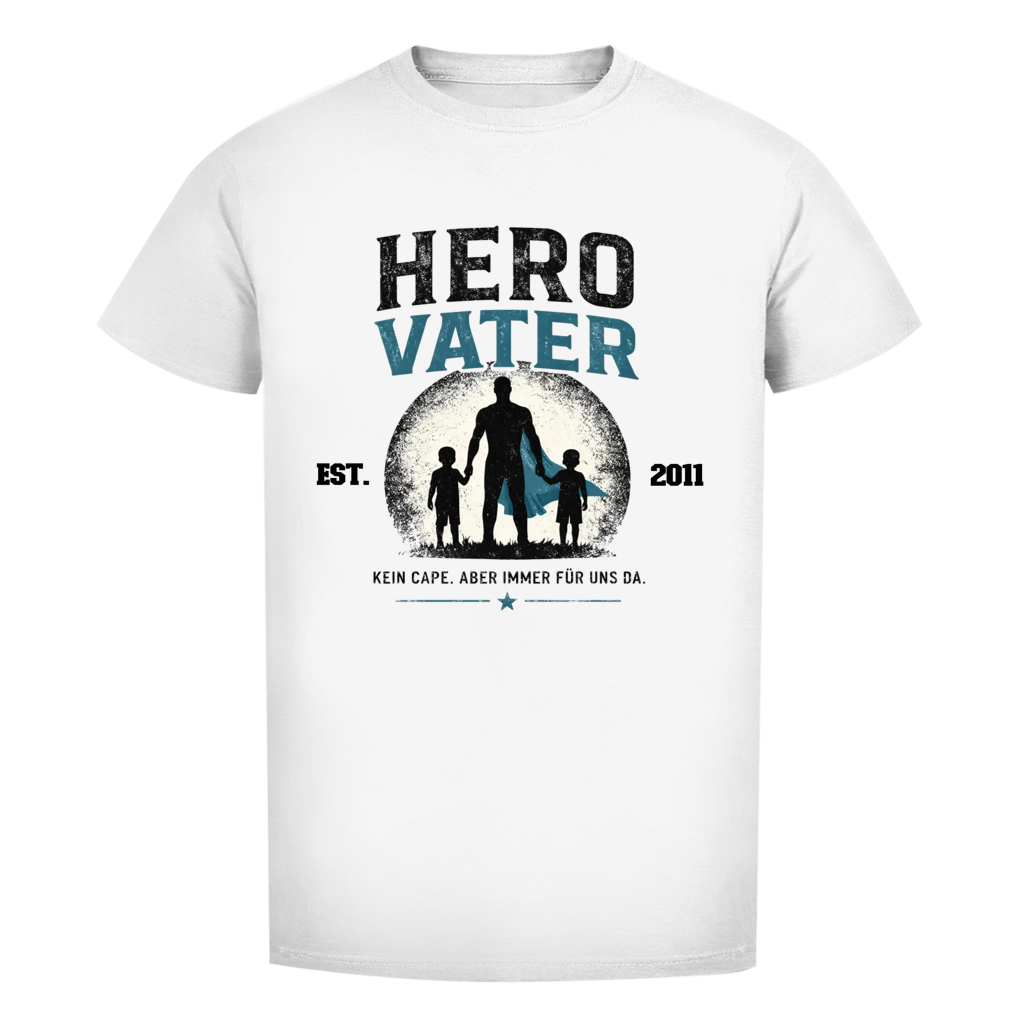 Herren T-Shirt - "HERO VATER" - EST.  Jahreszahl