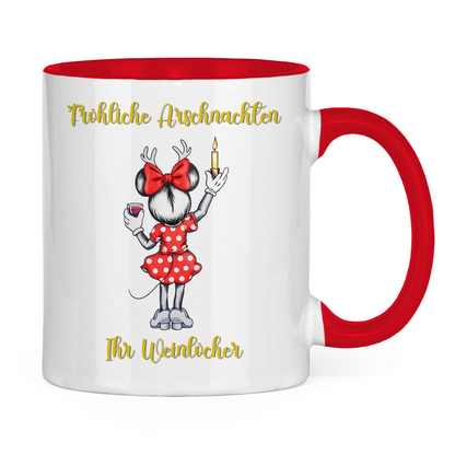 Tasse zweifarbig (Maus) - Fröhliche Arschnachten - Ihr Weinlöcher
