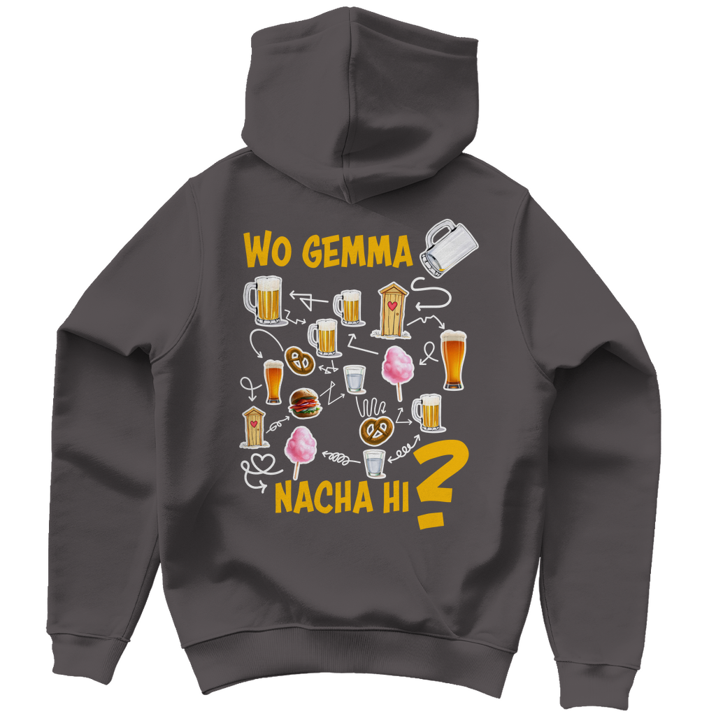 Unisex Hoodie - Wo gemma nacha hi? (zweiseitig)