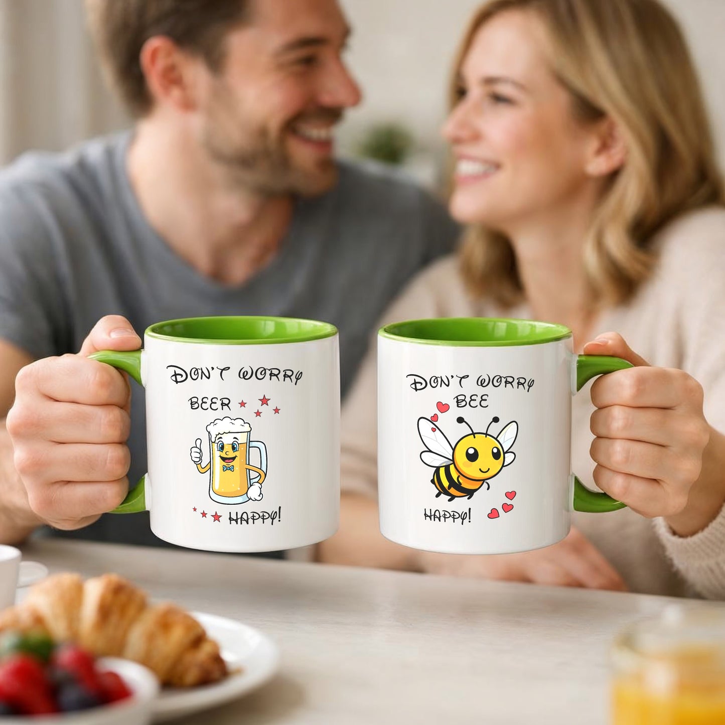 Bee happy / Beer happy - Pärchen Tassen-Set
