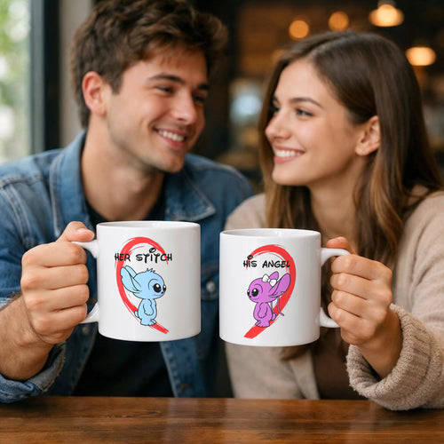 Her stitch / His angel - Weißes Tassen-Set