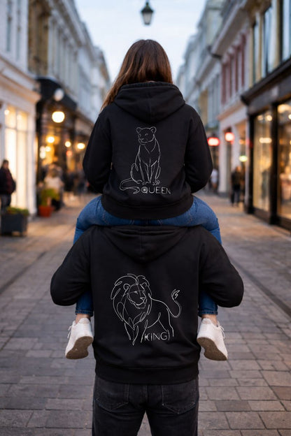 Lions - King / Queen - Line art - Pärchen Hoodie Set