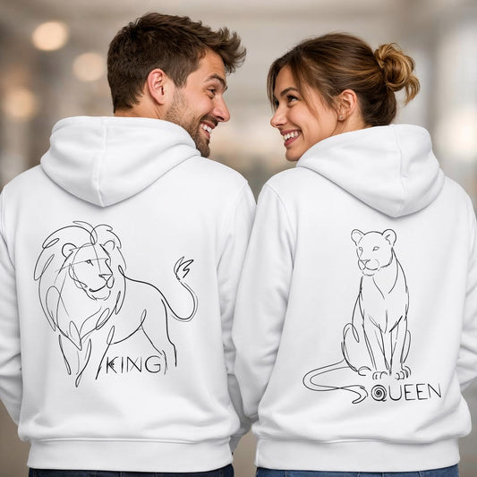 Lions - King / Queen - Line art - Pärchen Hoodie Set