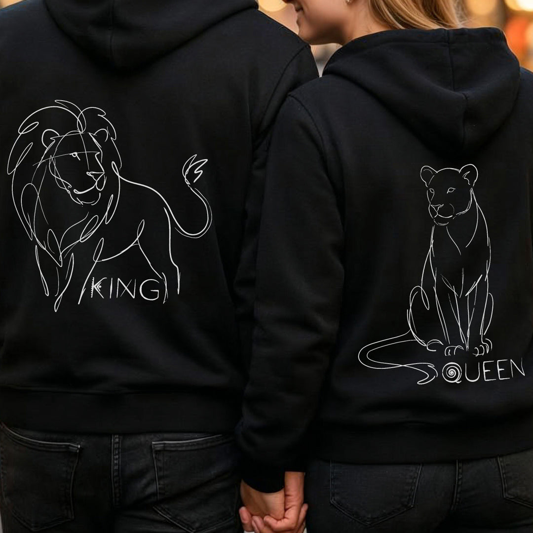 Lions - King / Queen - Line art - Pärchen Hoodie Set