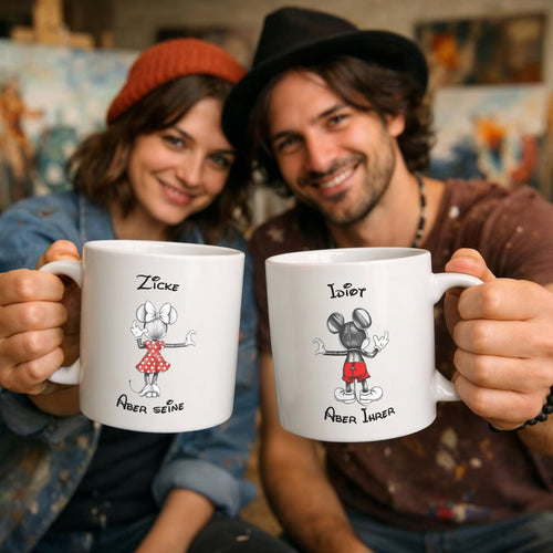 Zicke / Idiot - Weißes Tassen-Set für Paare