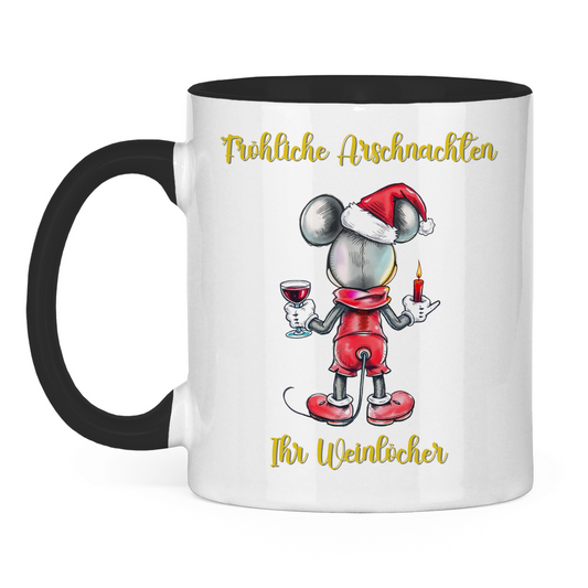 Tasse zweifarbig (Mäuserich) - Fröhliche Arschnachten - Ihr Weinlöcher
