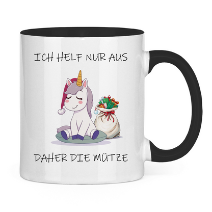 Tasse zweifarbig - Ich helf nur aus - daher die Mütze