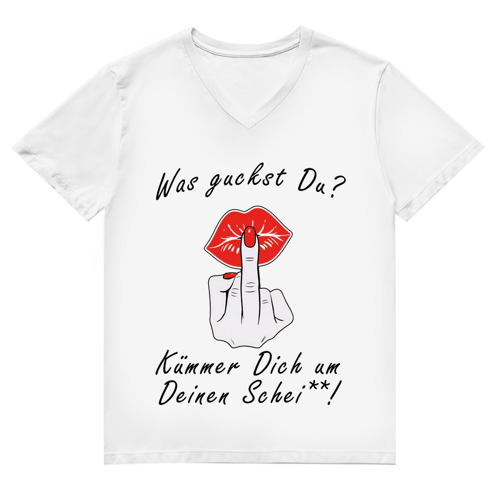 Unisex Premium V-Neck T-Shirt - Was guckst Du - Kümmer Dich um Deinen Schei**!