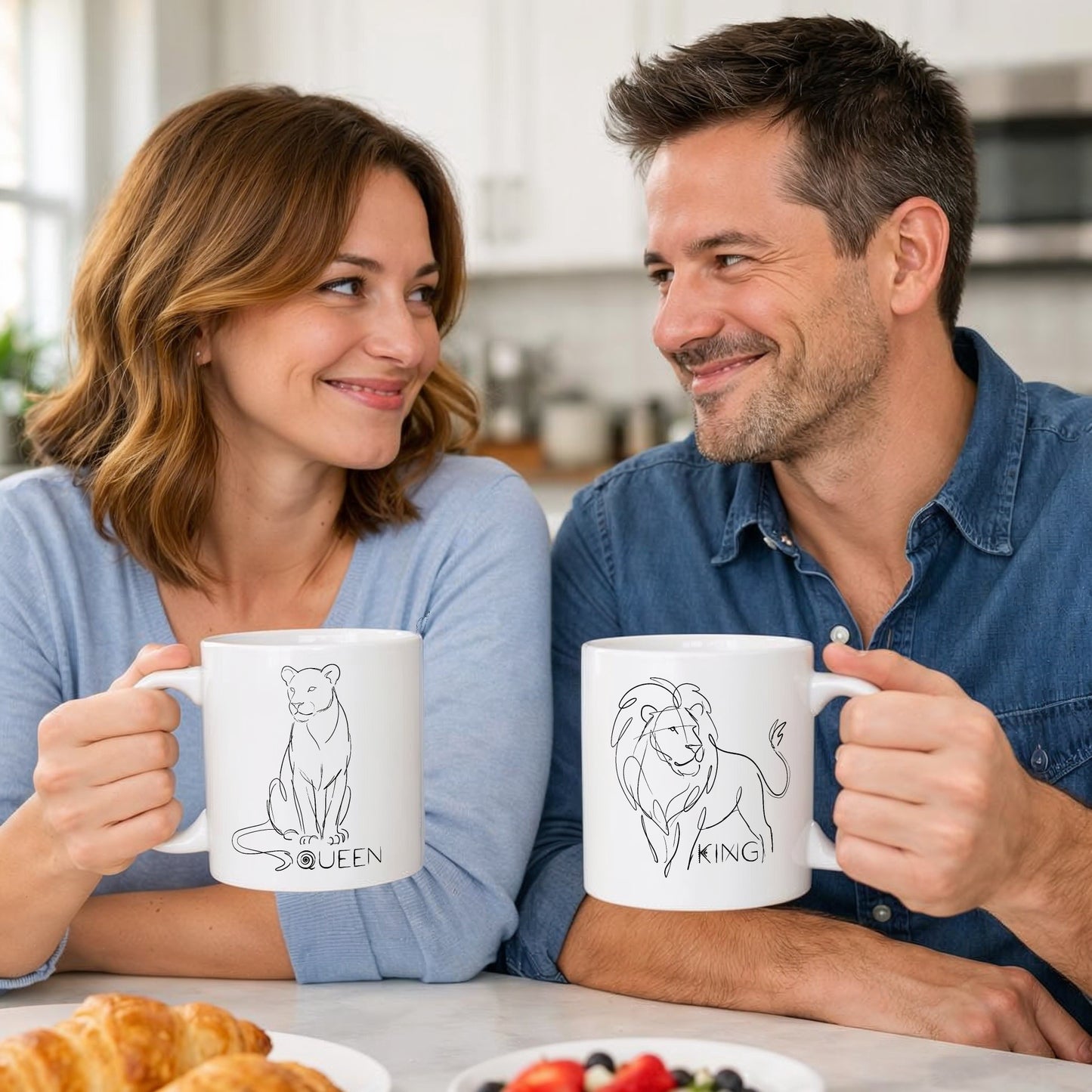 King / Queen Lion - Weißes Cartoon Tassen-Set